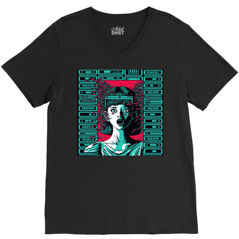 Young Girl Screaming Open Mouth V-Neck Tee by TheDol | Artistshot