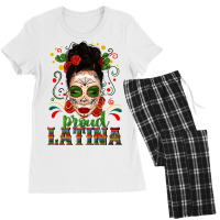 Proud Latina Skull Girl Messy Bun Women's Pajamas Set | Artistshot