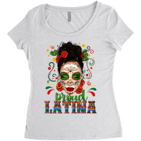 Proud Latina Skull Girl Messy Bun Women's Triblend Scoop T-shirt | Artistshot