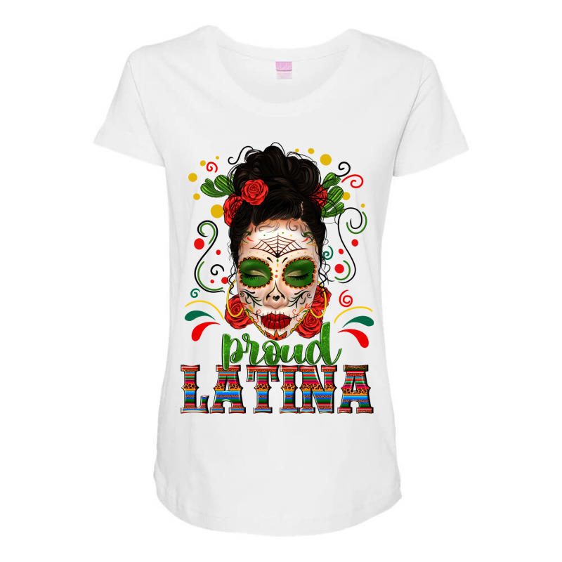 Proud Latina Skull Girl Messy Bun Maternity Scoop Neck T-shirt by enoddigitalart@gmail.com | Artistshot