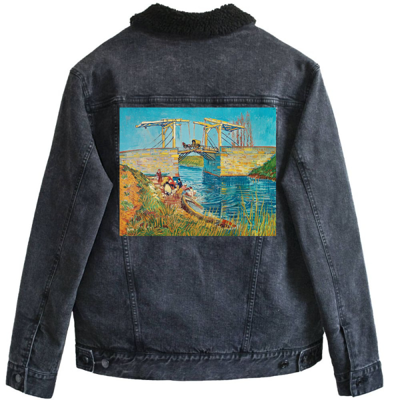 Bridge At Arles Unisex Sherpa-Lined Denim Jacket by johnlu | Artistshot