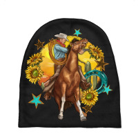 Bucking Horse With Cowboy And Sunflower Baby Beanies | Artistshot