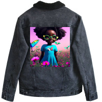 Little Black Girl With Eyeglasses Unisex Sherpa-lined Denim Jacket | Artistshot