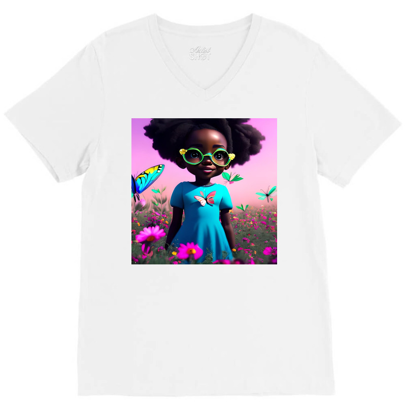 Little Black Girl With Eyeglasses V-neck Tee | Artistshot