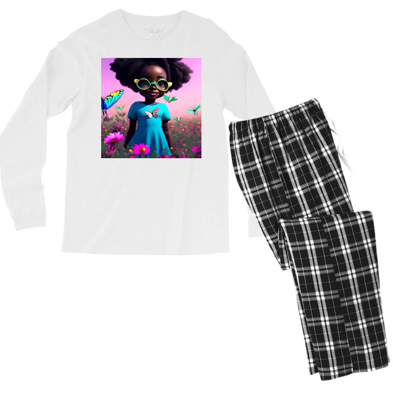 Little Black Girl With Eyeglasses Men's Long Sleeve Pajama Set | Artistshot