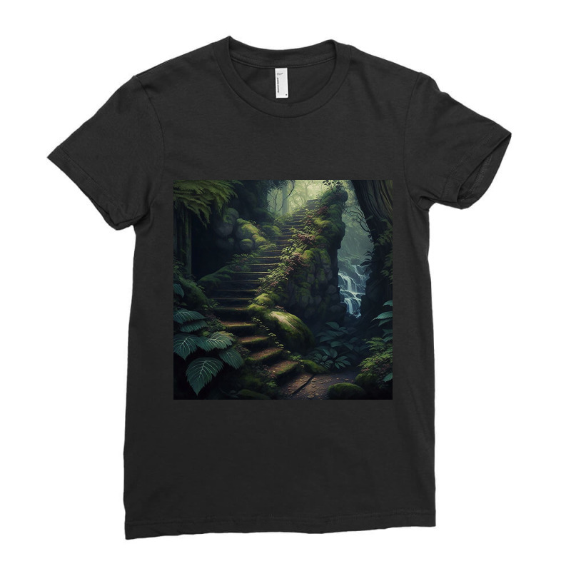 Forest Nature Painting Art Ladies Fitted T-Shirt by Kailooma | Artistshot