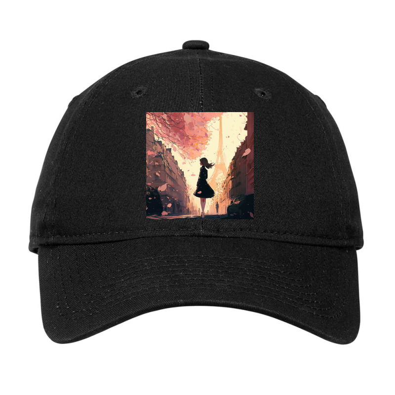 Cute Girl Standing On Sidewalk Of City Street Adjustable Cap by Creative Corner | Artistshot