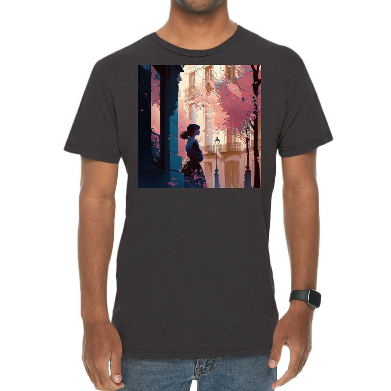 Silhouette Of Woman Standing On A Asphalt Road Vintage T-Shirt by Creative Corner | Artistshot