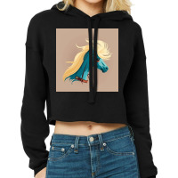 Smiling Blue Horse Design Cropped Hoodie | Artistshot