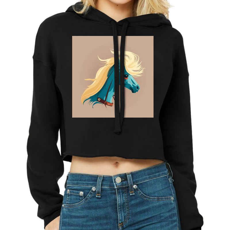 Smiling Blue Horse Design Cropped Hoodie by Creative Corner | Artistshot