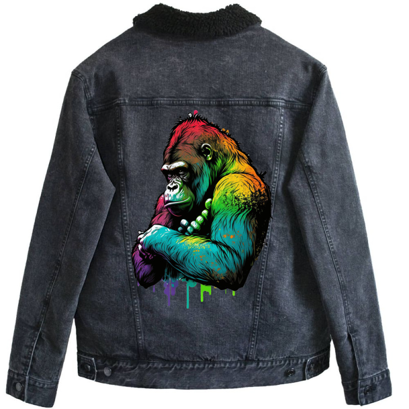 Gorilla Rainbow Unisex Sherpa-Lined Denim Jacket by UrielTurner100 | Artistshot