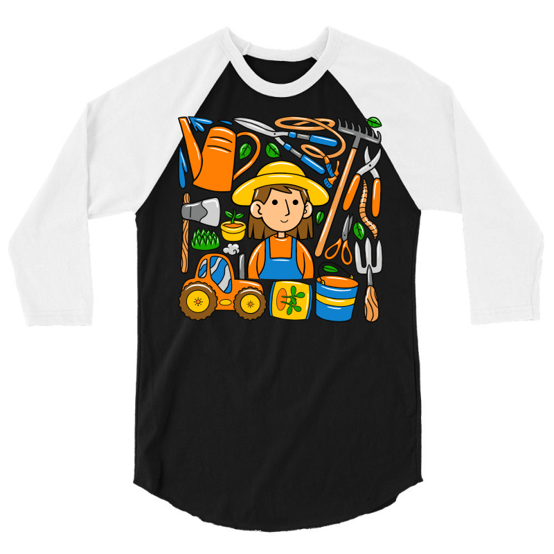 Woman Farmer Doodle 3/4 Sleeve Shirt | Artistshot