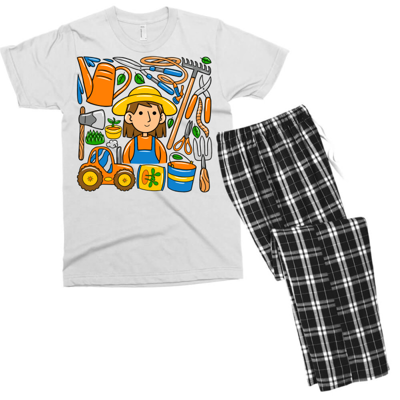 Woman Farmer Doodle Men's T-shirt Pajama Set | Artistshot