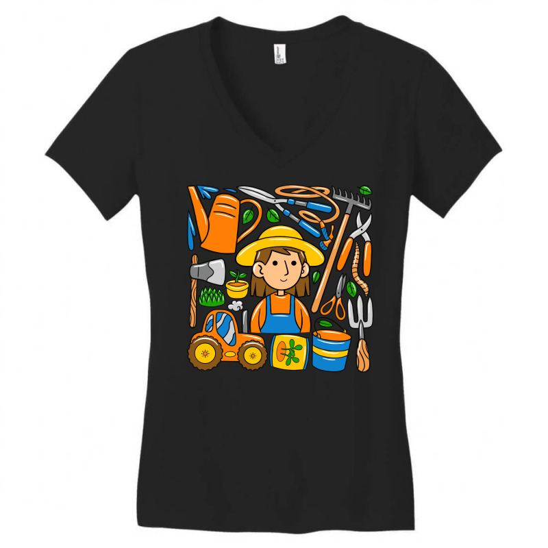 Woman Farmer Doodle Women's V-Neck T-Shirt by medzcreative | Artistshot