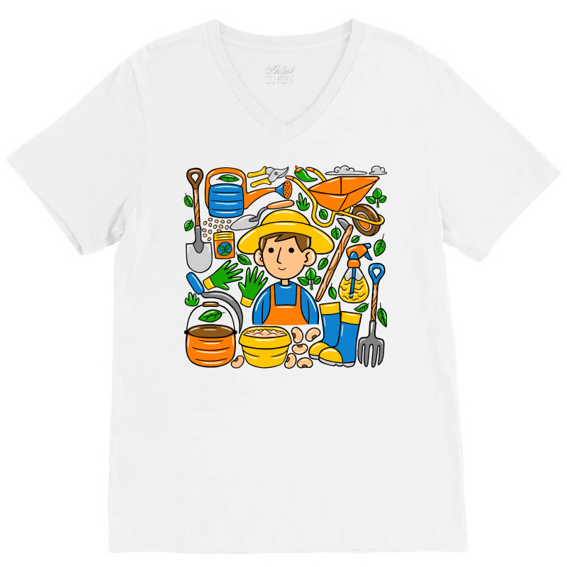 Man Farmer Doodle V-neck Tee | Artistshot
