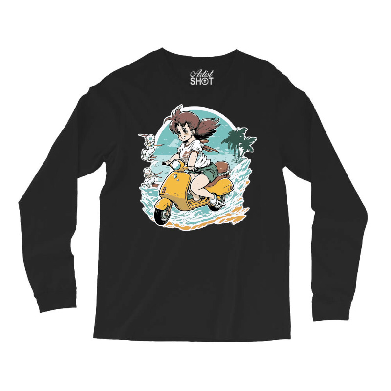 Anime Girl Riding Scooter Long Sleeve Shirts | Artistshot