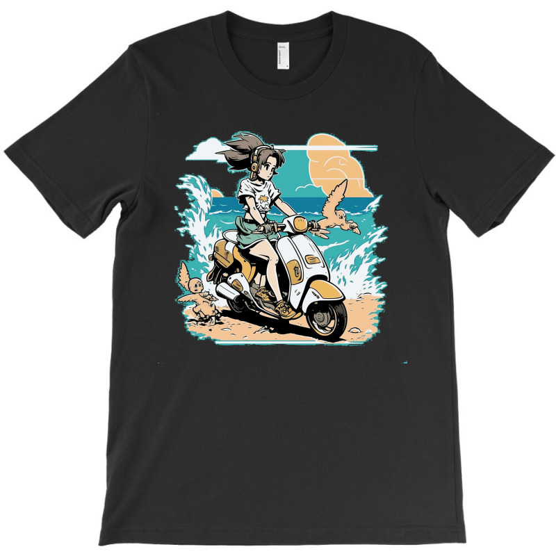 Anime Girl Riding Scooter In Beach T-shirt | Artistshot