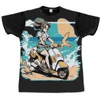 Anime Girl Riding Scooter In Beach Graphic T-shirt | Artistshot