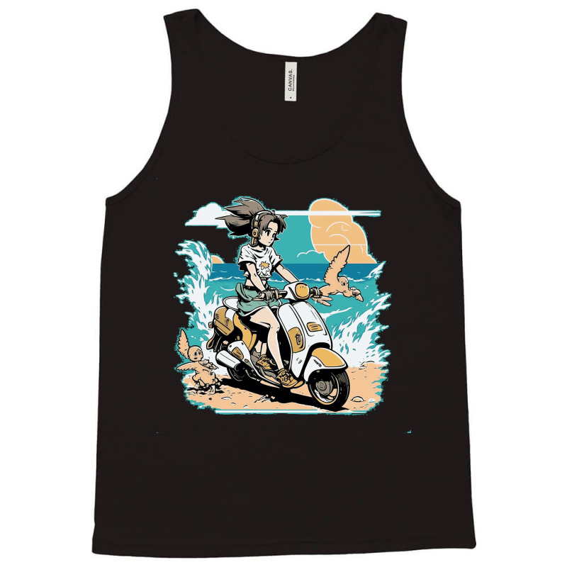 Anime Girl Riding Scooter In Beach Tank Top | Artistshot