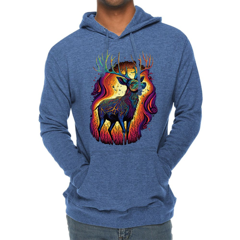 Deer Surrealistic Vibrant Color 80s Lightweight Hoodie | Artistshot