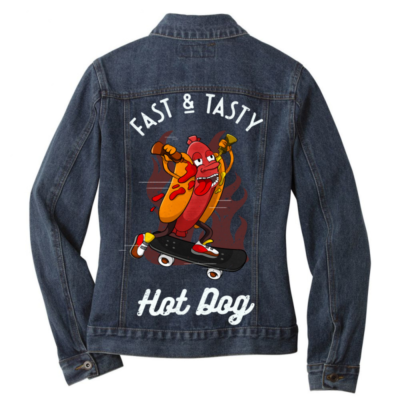 Fast Tasty Hotdog Funny Skater Sausage Girl Ladies Denim Jacket by maotwejidnij | Artistshot