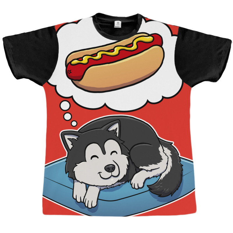 Alaskan Malamute Dreaming About Hotdogs Summer Graphic T-shirt | Artistshot