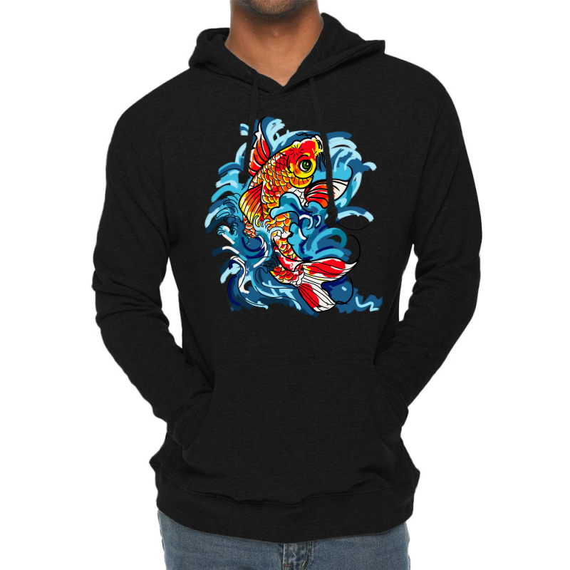 Koi Fish On A Waterfall Nature Lightweight Hoodie | Artistshot