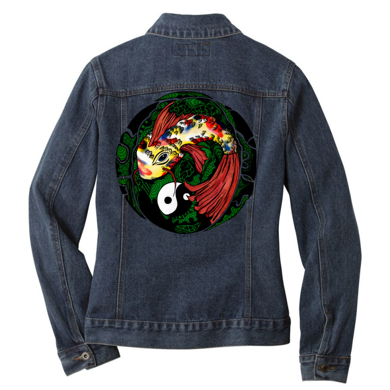 Koi Of Balance Emerald Edition Humor Ladies Denim Jacket by nikkiaphavn | Artistshot