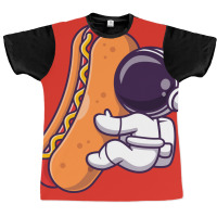 Cute Astronaut With Hot Dog Cartoon Yellow Graphic T-shirt | Artistshot