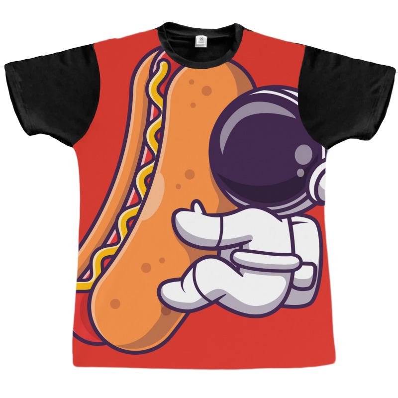 Cute Astronaut With Hot Dog Cartoon Yellow Graphic T-shirt | Artistshot