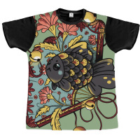 Asian Goldfish With Fan And Pink Flowers Red Graphic T-shirt | Artistshot