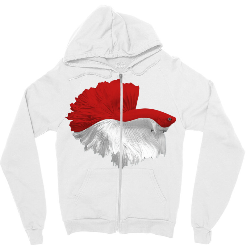 Awesome Betta Halfmoon Red And White Hippie Zipper Hoodie by sbusiozald | Artistshot