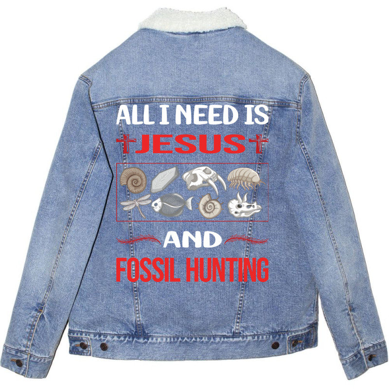 Funny Jesus Fossil Hunting Paleontology Paleontolo Unisex Sherpa-Lined Denim Jacket by lenainplongo2 | Artistshot