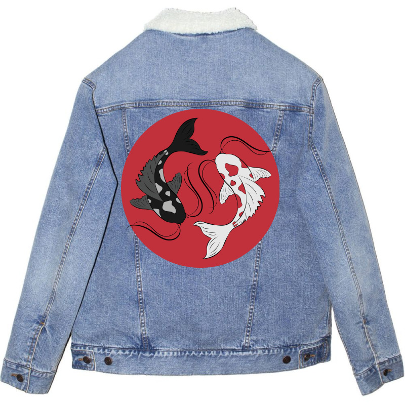 Circling Koi Fish Hipster Unisex Sherpa-Lined Denim Jacket by sbusiozald | Artistshot