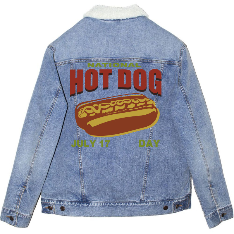 National Hot Dog Day 17 July Yellow Unisex Sherpa-lined Denim Jacket | Artistshot