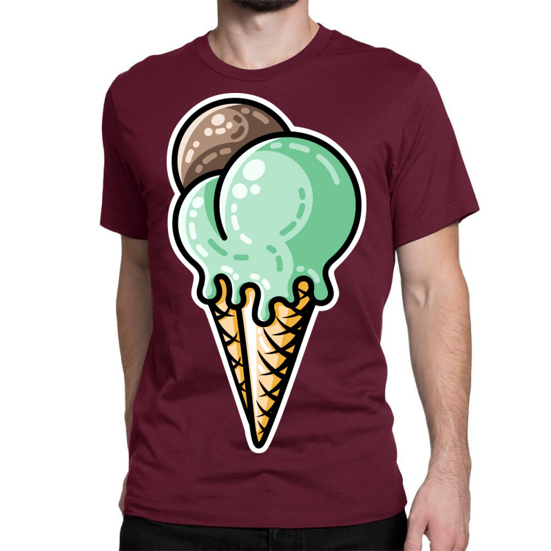 Cute Mint And Chocolate Ice Cream Cone Nature Classic T-shirt | Artistshot