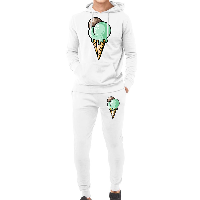 Cute Mint And Chocolate Ice Cream Cone Nature Hoodie & Jogger Set | Artistshot