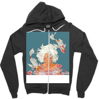 Koi Fish Girl Under The Water Aesthetic Zipper Hoodie | Artistshot