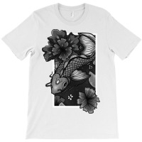 Koi Fish Gliding Through Water And Flowers Grey Ed T-shirt | Artistshot