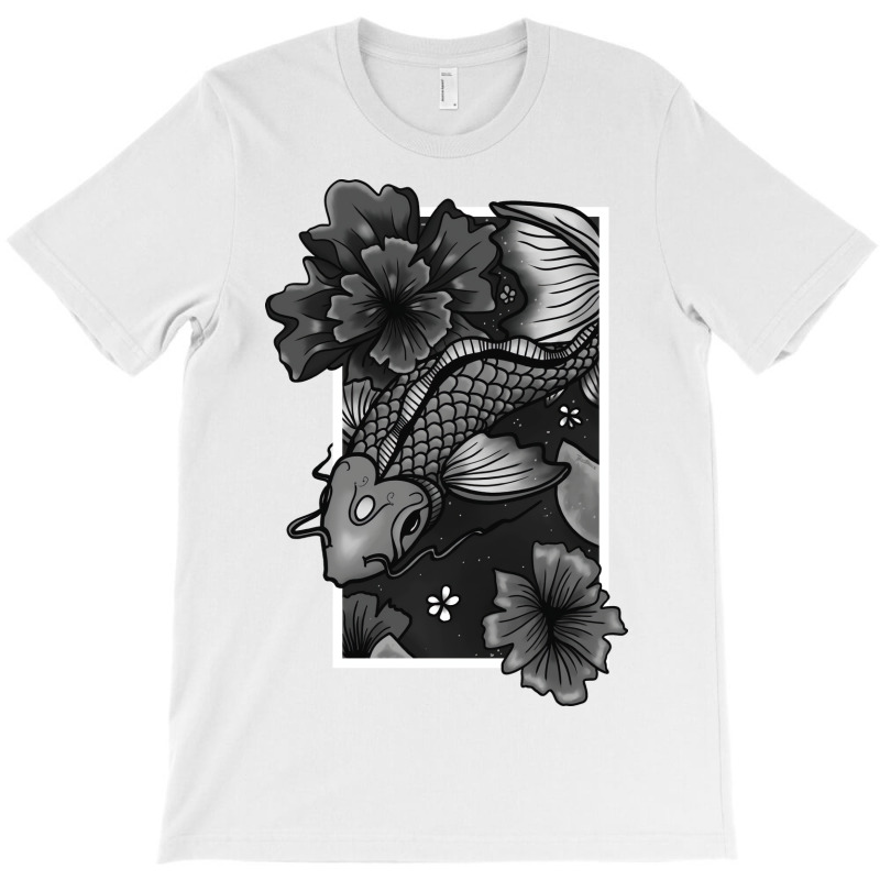 Koi Fish Gliding Through Water And Flowers Grey Ed T-shirt | Artistshot