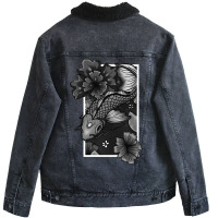 Koi Fish Gliding Through Water And Flowers Grey Ed Unisex Sherpa-lined Denim Jacket | Artistshot