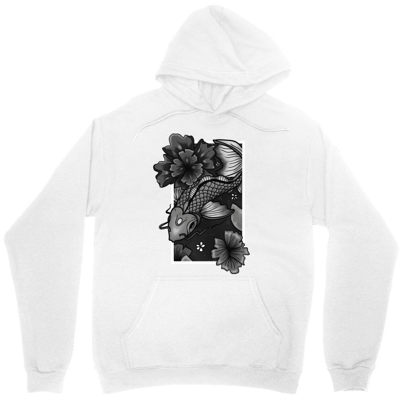 Koi Fish Gliding Through Water And Flowers Grey Ed Unisex Hoodie | Artistshot