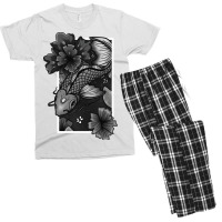 Koi Fish Gliding Through Water And Flowers Grey Ed Men's T-shirt Pajama Set | Artistshot