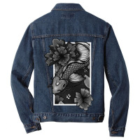 Koi Fish Gliding Through Water And Flowers Grey Ed Men Denim Jacket | Artistshot