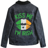 St Patricks Day - Kiss Me Im Irish Unisex Sherpa-lined Denim Jacket | Artistshot