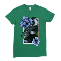 Koi Fish Swimming Through Water And Flowers Silver Ladies Fitted T-shirt | Artistshot