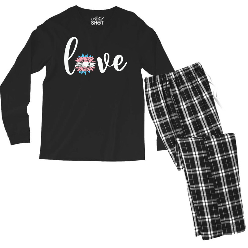 Sunflower Love Transgender Pride Flag 70s Men's Long Sleeve Pajama Set | Artistshot