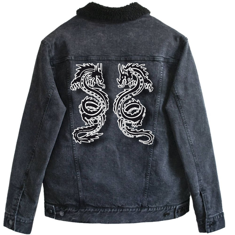 Beautiful Decorative Drawing For Two Dragons Unisex Sherpa-lined Denim Jacket | Artistshot