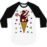 Kawaii Christmas Chocolate Ice Cream Illustration 3/4 Sleeve Shirt | Artistshot