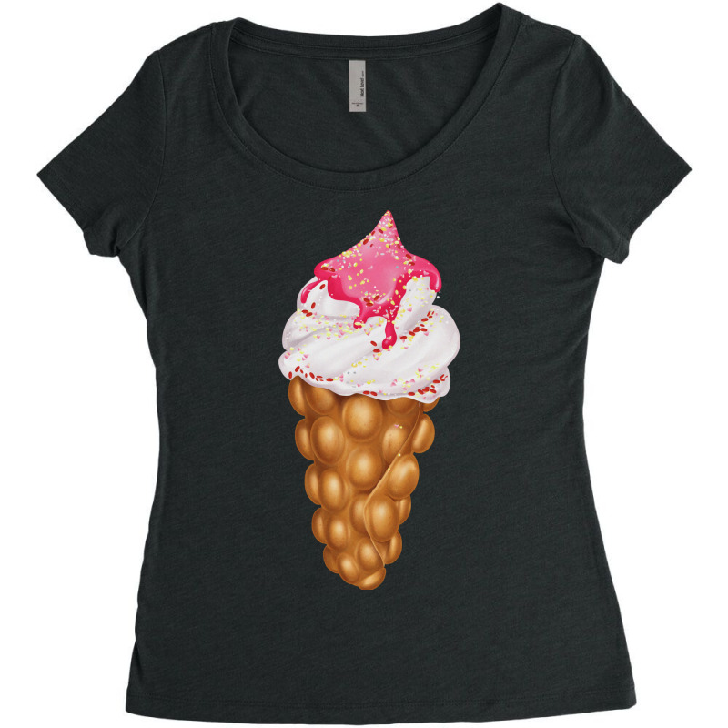 Egg Bubble Waffle Vanilla Ice Cream With Strawberr Women's Triblend Scoop T-shirt by pirtamrieksv | Artistshot